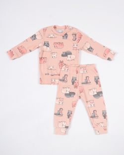 Roze pidžama za beba djevojčice sa motivom nilskog konja